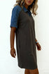 Western Denim Patchwork Polo Collar Shift T Shirt Dress