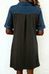 Western Denim Patchwork Polo Collar Shift T Shirt Dress