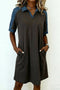 Western Denim Patchwork Polo Collar Shift T Shirt Dress