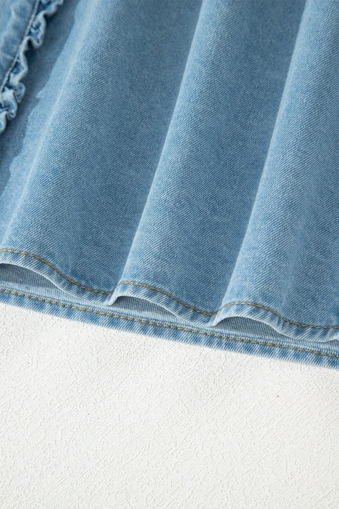 Western Denim Ruffle Sleeve Button Down Mini Dress