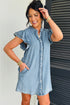 Western Denim Ruffle Sleeve Button Down Mini Dress