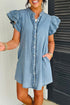 Western Denim Ruffle Sleeve Button Down Mini Dress