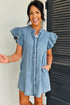 Western Denim Ruffle Sleeve Button Down Mini Dress