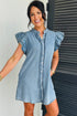 Western Denim Ruffle Sleeve Button Down Mini Dress