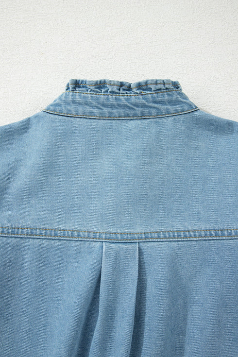 Western Denim Ruffle Sleeve Button Down Mini Dress