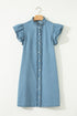 Western Denim Ruffle Sleeve Button Down Mini Dress
