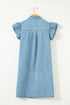 Western Denim Ruffle Sleeve Button Down Mini Dress