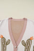 Western Desert Cactus Print Patchwork Button Cardigan Sweater