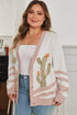 Western Desert Cactus Print Patchwork Button Cardigan Sweater