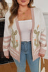 Western Desert Cactus Print Patchwork Button Cardigan Sweater