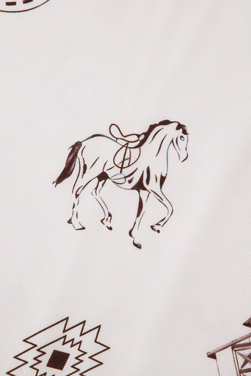 Western Desert Satin Long Skirt with Western Print