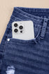 Western Distressed Folded Cuff Straight High Waist Jeans
