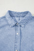 Western Double Ruffled Sleeve Buttoned Collared Denim Mini Dress