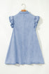 Western Double Ruffled Sleeve Buttoned Collared Denim Mini Dress
