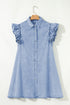 Western Double Ruffled Sleeve Buttoned Collared Denim Mini Dress