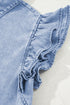 Western Double Ruffled Sleeve Buttoned Collared Denim Mini Dress