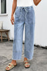 Western Drawstring Seam Detail Raw Hem Wide Leg Jeans
