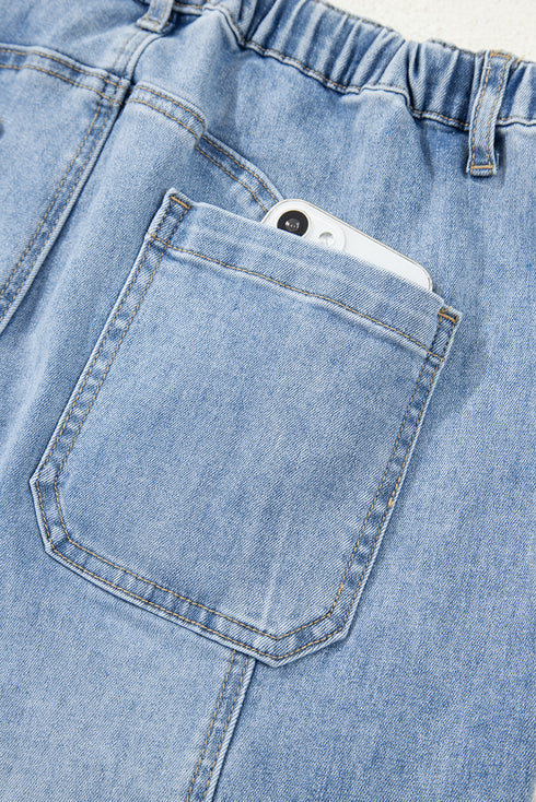 Western Drawstring Seam Detail Raw Hem Wide Leg Jeans