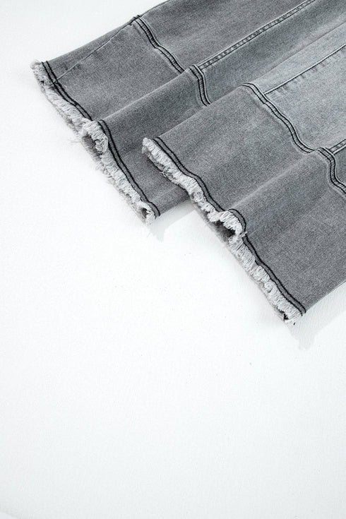 Western Drawstring Seam Detail Raw Hem Wide Leg Jeans