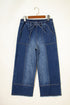 Western Drawstring Seam Detail Raw Hem Wide Leg Jeans