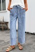 Western Drawstring Seam Detail Raw Hem Wide Leg Jeans