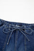 Western Drawstring Seam Detail Raw Hem Wide Leg Jeans