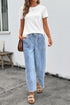 Western Drawstring Seam Detail Raw Hem Wide Leg Jeans