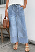 Western Drawstring Seam Detail Raw Hem Wide Leg Jeans