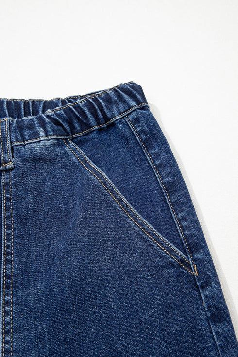 Western Drawstring Seam Detail Raw Hem Wide Leg Jeans