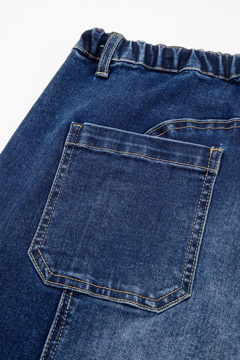 Western Drawstring Seam Detail Raw Hem Wide Leg Jeans