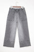 Western Drawstring Seam Detail Raw Hem Wide Leg Jeans