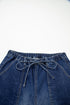 Western Drawstring Seam Detail Raw Hem Wide Leg Jeans
