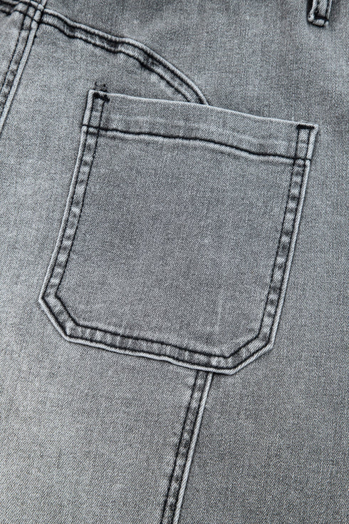 Western Drawstring Seam Detail Raw Hem Wide Leg Jeans
