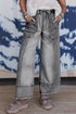 Western Drawstring Seam Detail Raw Hem Wide Leg Jeans