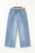 Western Drawstring Seam Detail Raw Hem Wide Leg Jeans