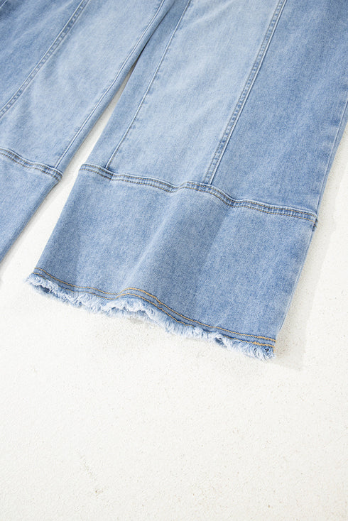 Western Drawstring Seam Detail Raw Hem Wide Leg Jeans