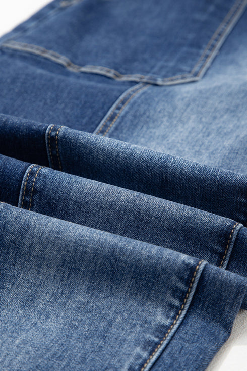 Western Drawstring Seam Detail Raw Hem Wide Leg Jeans