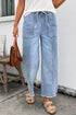 Western Drawstring Seam Detail Raw Hem Wide Leg Jeans