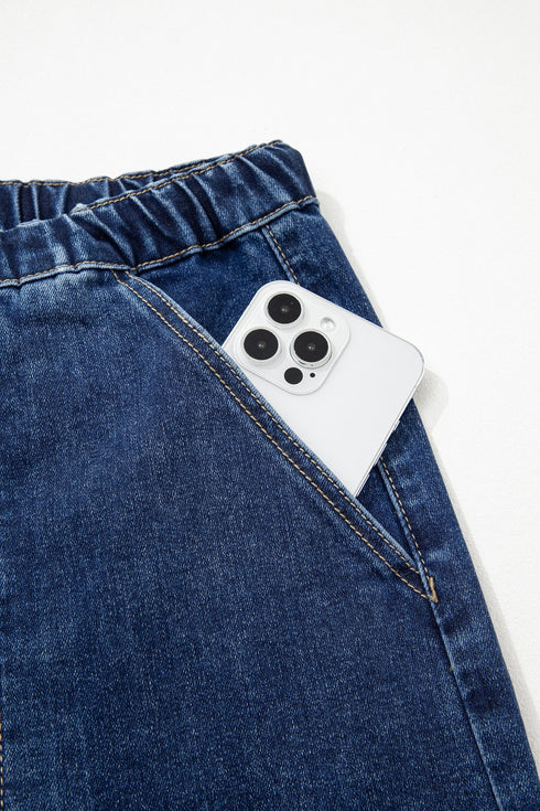 Western Drawstring Seam Detail Raw Hem Wide Leg Jeans