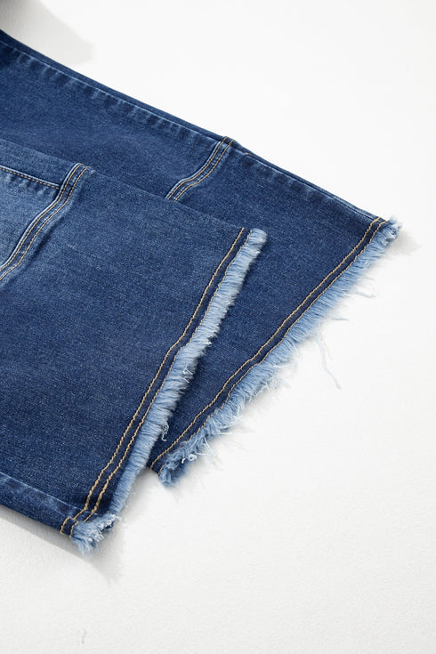 Western Drawstring Seam Detail Raw Hem Wide Leg Jeans