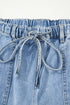 Western Drawstring Seam Detail Raw Hem Wide Leg Jeans
