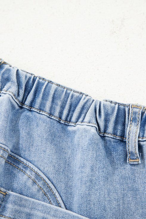 Western Drawstring Seam Detail Raw Hem Wide Leg Jeans