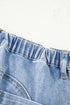 Western Drawstring Seam Detail Raw Hem Wide Leg Jeans