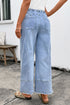 Western Drawstring Seam Detail Raw Hem Wide Leg Jeans