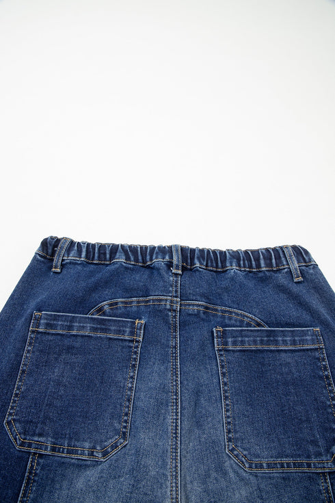 Western Drawstring Seam Detail Raw Hem Wide Leg Jeans