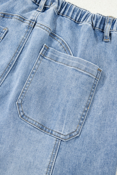 Western Drawstring Seam Detail Raw Hem Wide Leg Jeans