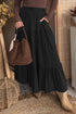Western Elastic Waist Ruffled Tiered Flared Denim Maxi Skirt