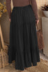 Western Elastic Waist Ruffled Tiered Flared Denim Maxi Skirt
