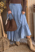 Western Elastic Waist Ruffled Tiered Flared Denim Maxi Skirt