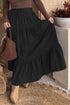 Western Elastic Waist Ruffled Tiered Flared Denim Maxi Skirt